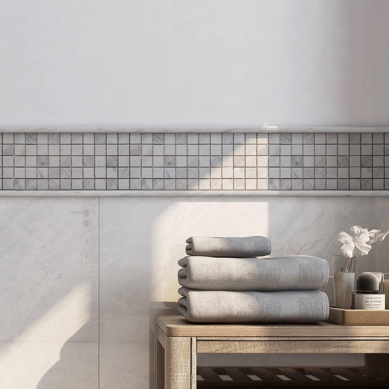 Lovdeco Carrara White 3/5" X 12" Marble Pencil Liner Tile, Edge Trim Molding for Shower and Backsplash, Bullnose Tile Trim Polished, 10 Pcs/Box - Image 3